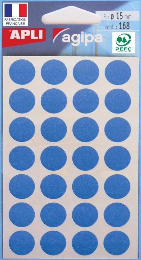 Agipa ronde etiketten in etui diameter 15 mm blauw 168 stuks 28 per blad