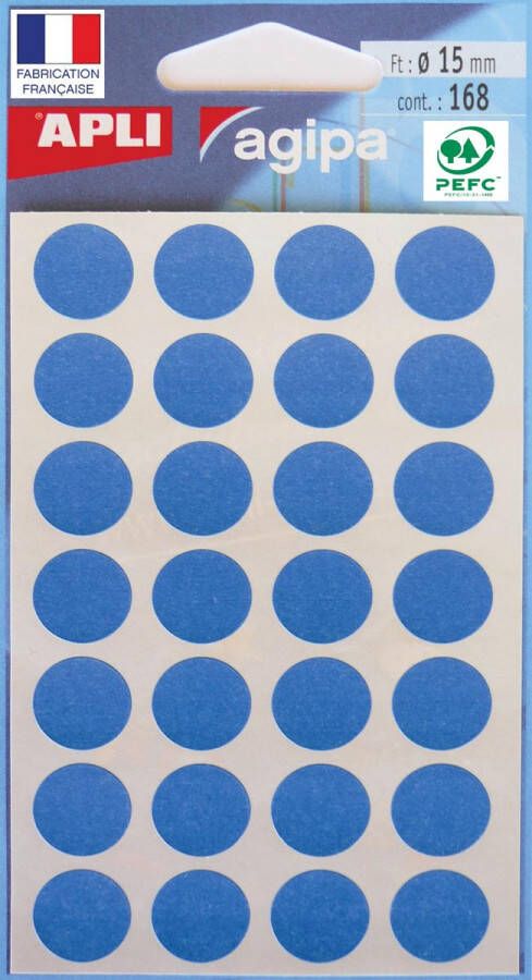 Agipa ronde etiketten in etui diameter 15 mm blauw 168 stuks 28 per blad