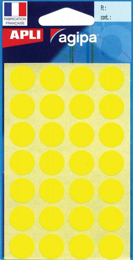 Agipa ronde etiketten in etui diameter 15 mm, geel, 168 stuks, 28 per blad online kopen