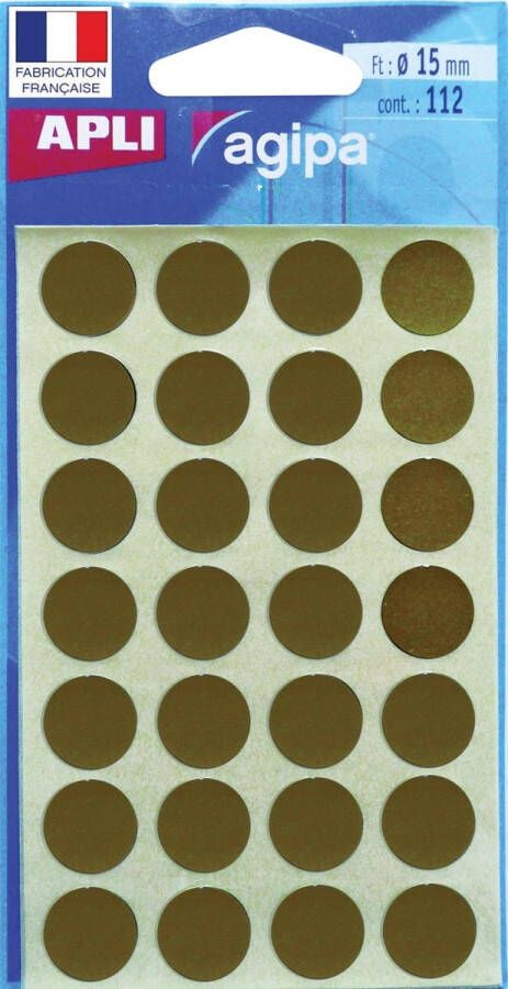 Agipa ronde etiketten in etui diameter 15 mm goud 112 stuks 28 per blad