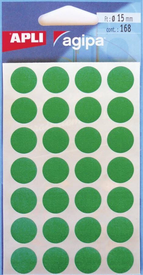 Agipa ronde etiketten in etui diameter 15 mm groen 168 stuks 28 per blad