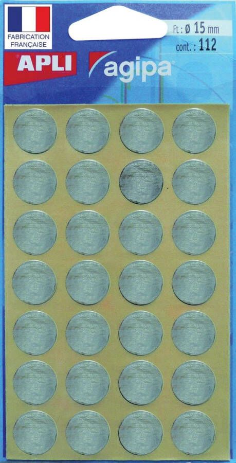 Agipa ronde etiketten in etui diameter 15 mm zilver 112 stuks 28 per blad