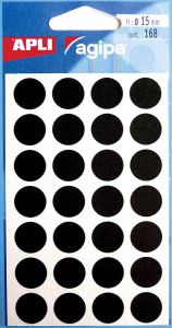 Agipa ronde etiketten in etui diameter 15 mm zwart 168 stuks 28 per blad