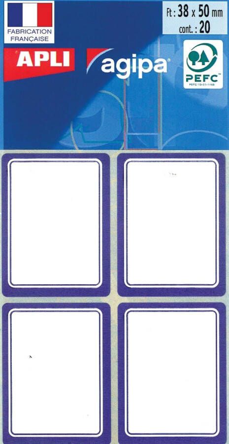 Agipa schooletiketten ft 38 x 50 mm (b x h) 32 etiketten per etui blauwe rand