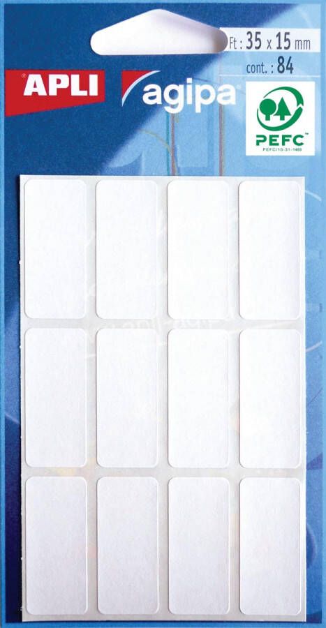 Agipa witte etiketten in etui ft 15 x 35 mm (b x h) 84 stuks 12 per blad