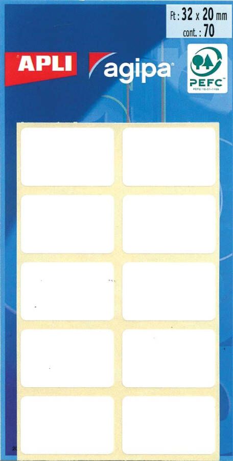 Agipa witte etiketten in etui ft 20 x 32 mm (b x h) 70 stuks 10 per blad