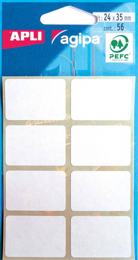 Agipa witte etiketten in etui ft 24 x 35 mm (b x h) 56 stuks 8 per blad