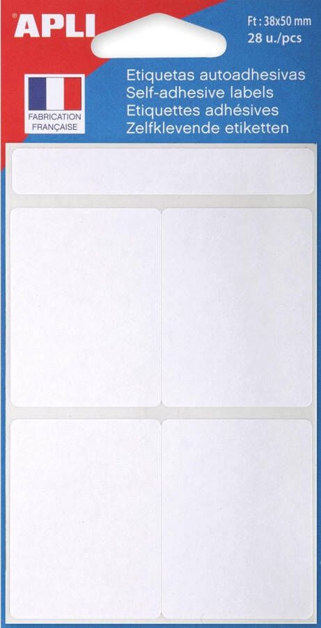 Agipa witte etiketten in etui ft 38 x 50 mm (b x h) 28 stuks 4 per blad