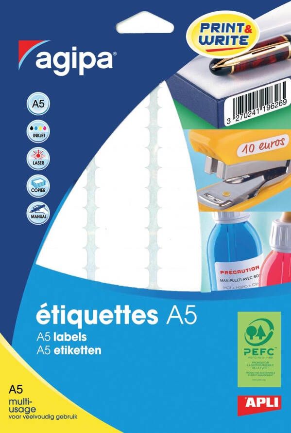 Agipa witte etiketten Print &amp Write ft 56 x 34 mm(b x h ) 192 stuks 12 per blad