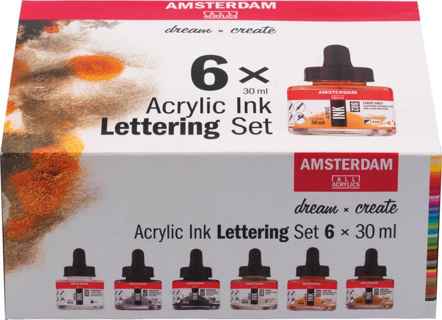 Amsterdam acryl inkt Lettering set met 6 flacons van 30 ml assorti