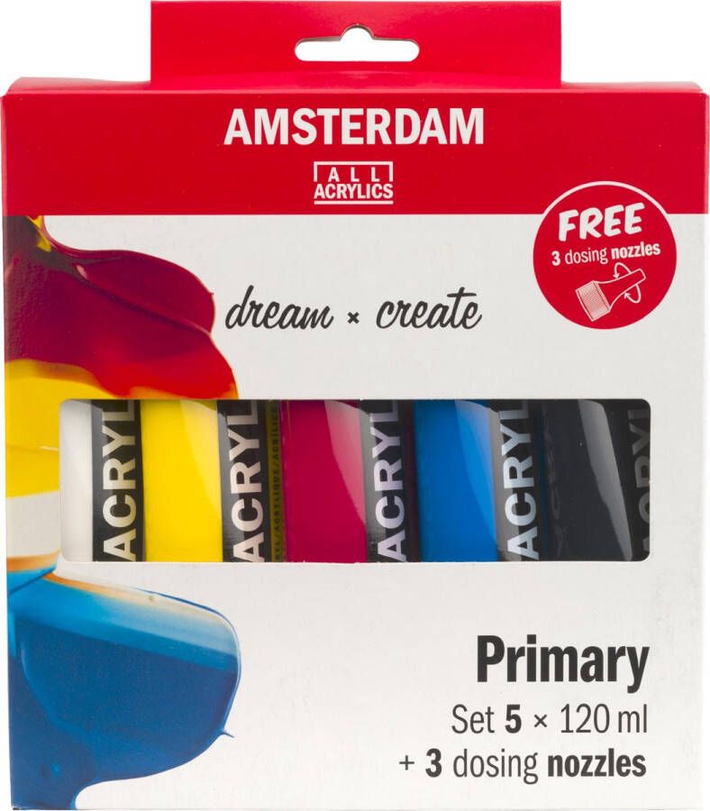 Amsterdam acrylverf primair 120 ml 5 tubes + 3 tuiten