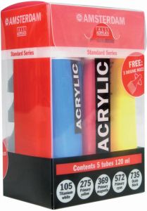 Amsterdam acrylverf tube van 120 ml etui van 5 tubes in primaire kleuren
