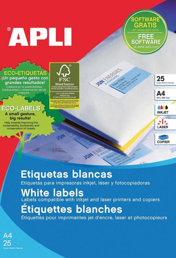 Apli afneembare witte etiketten ft 25 4 x 10 mm (b x h) 4.725 stuks 189 per blad etui van 25 blad