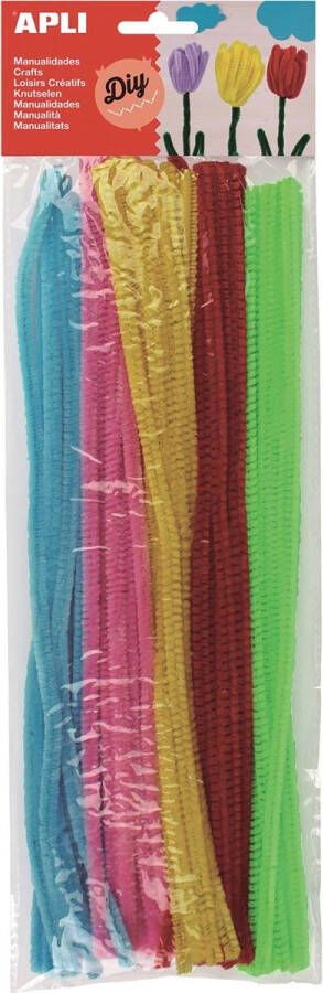 Apli chenilledraad blister met 50 stuks in geassorteerde fluo kleuren