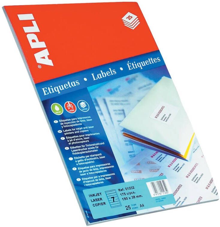 Apli etiketten ft 105 x 37 mm (b x h) rechte hoeken 400 stuks 16 per blad (1214)