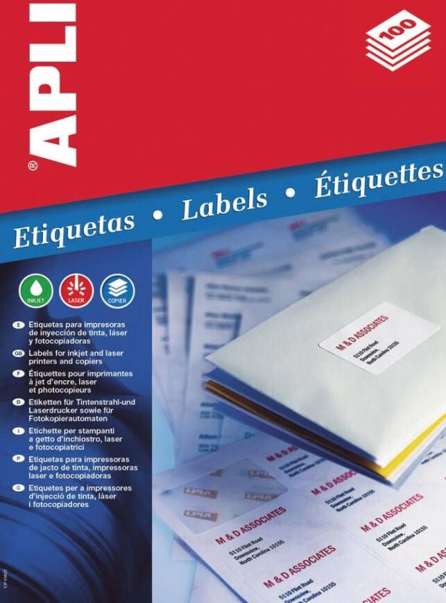 Apli etiketten ft 63 5 x 38 1 mm (b x h) ronde hoeken 525 stuks 21 per blad (1992)