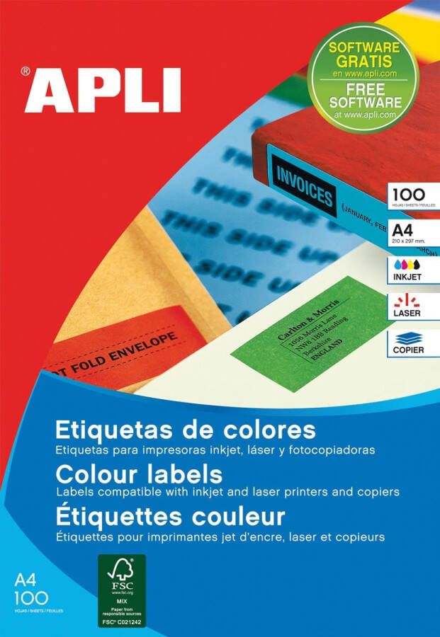Apli Gekleurde etiketten Ft 105 x 148 mm (b x h) blauw 80 stuks 4 per blad etui van 20 blad