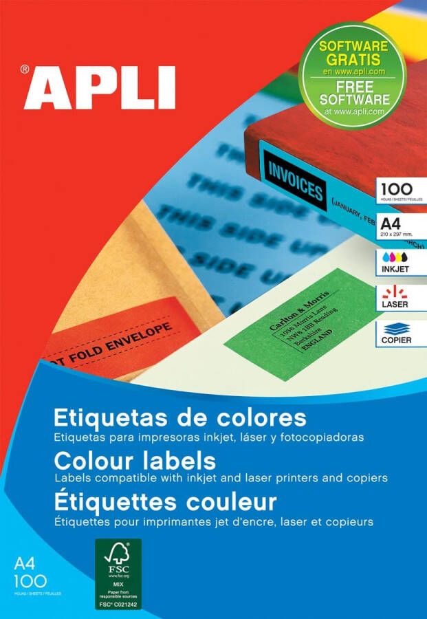 Apli Gekleurde etiketten Ft 105 x 148 mm (b x h) geel 80 stuks 4 per blad etui van 20 blad