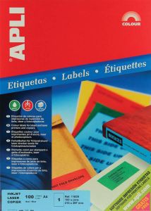 Apli Gekleurde etiketten ft 210 x 297 mm (b x h) blauw 100 stuks 1 per blad