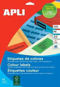 Apli Gekleurde etiketten ft 210 x 297 mm (b x h) rood 100 stuks 1 per blad