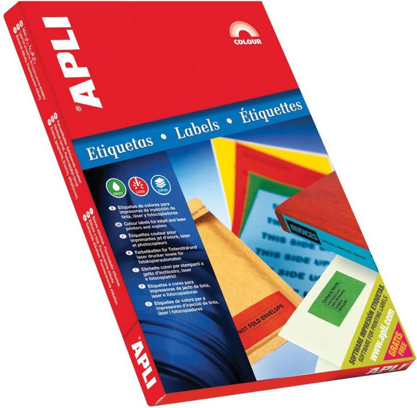 Apli Gekleurde etiketten ft 70 x 37 mm (b x h) blauw 2.400 stuks 24 per blad