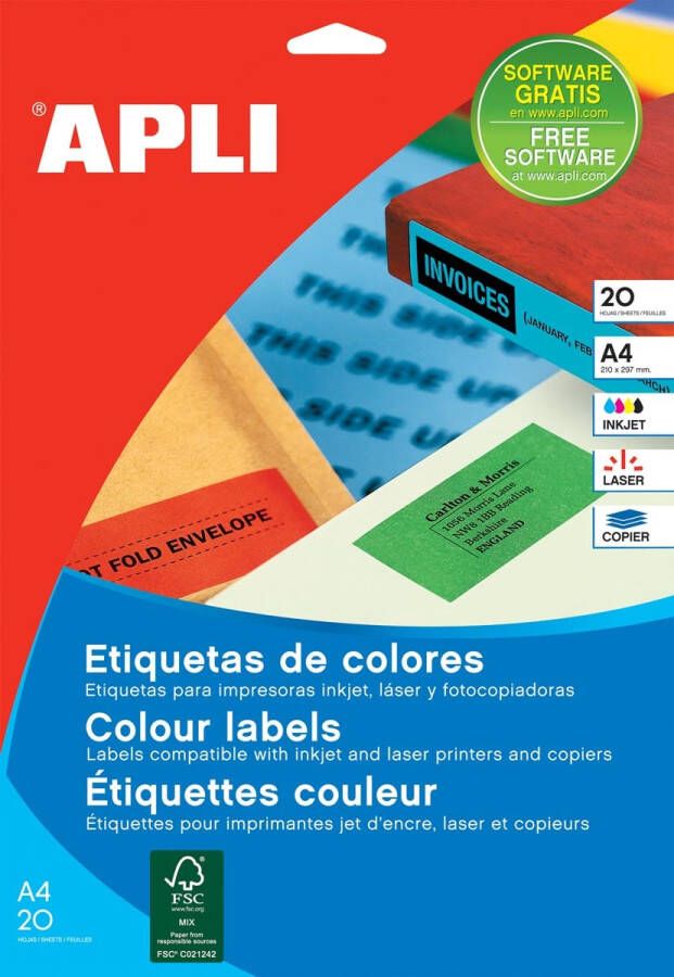 Apli Gekleurde etiketten ft 70 x 37 mm (b x h) blauw 480 stuks 24 per blad (1592)