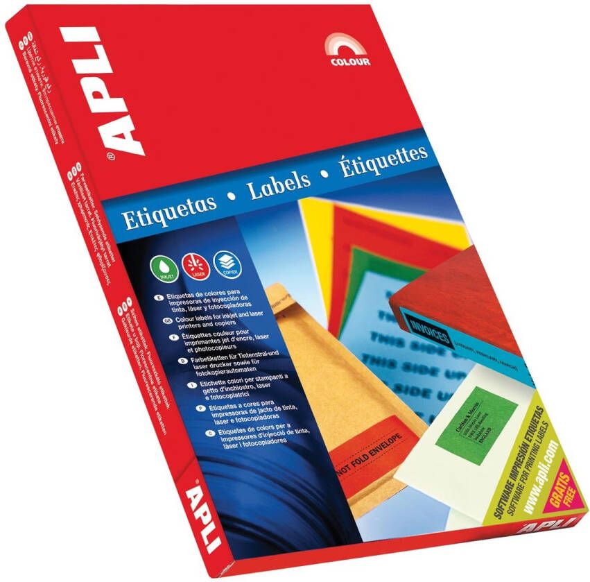 Apli Gekleurde etiketten ft 70 x 37 mm (b x h) rood 2.400 stuks 24 per blad
