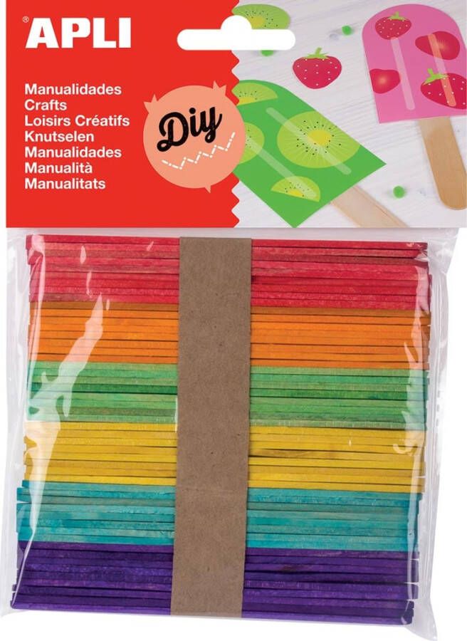 Apli gekleurde houten sticks blister met 50 stuks