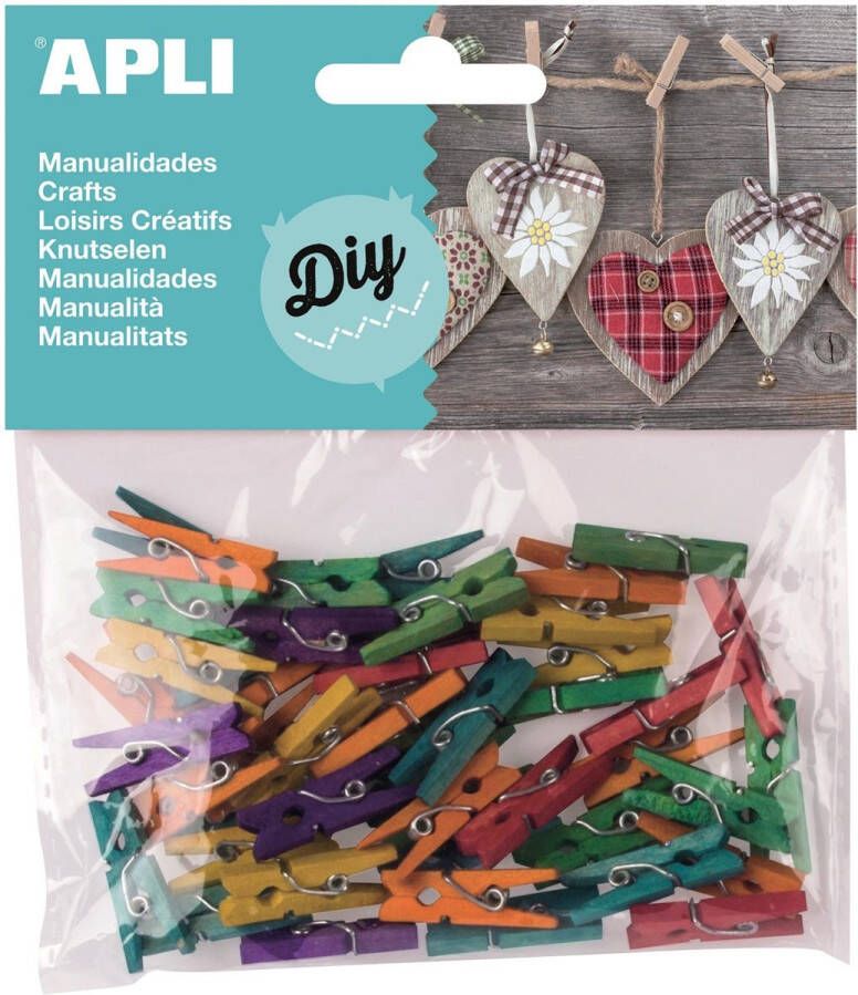 Apli houten gekleurde mini wasknijpers blister met 45 stuks in geassorteerde kleuren