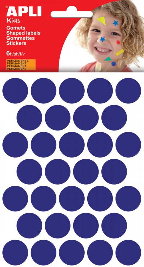 Apli Kids stickers cirkel diameter 20 mm blister met 180 stuks blauw