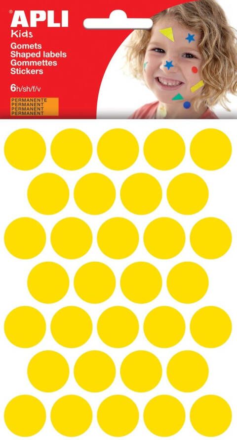 Apli Kids stickers cirkel diameter 20 mm blister met 180 stuks geel