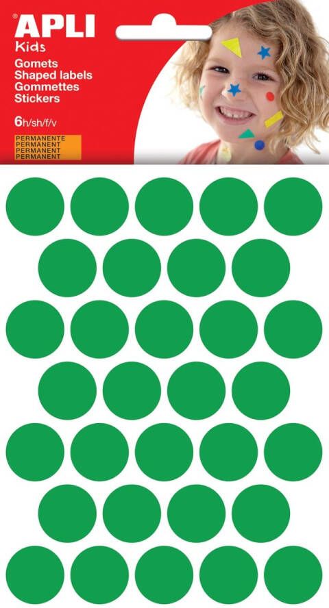 Apli Kids stickers cirkel diameter 20 mm blister met 180 stuks groen
