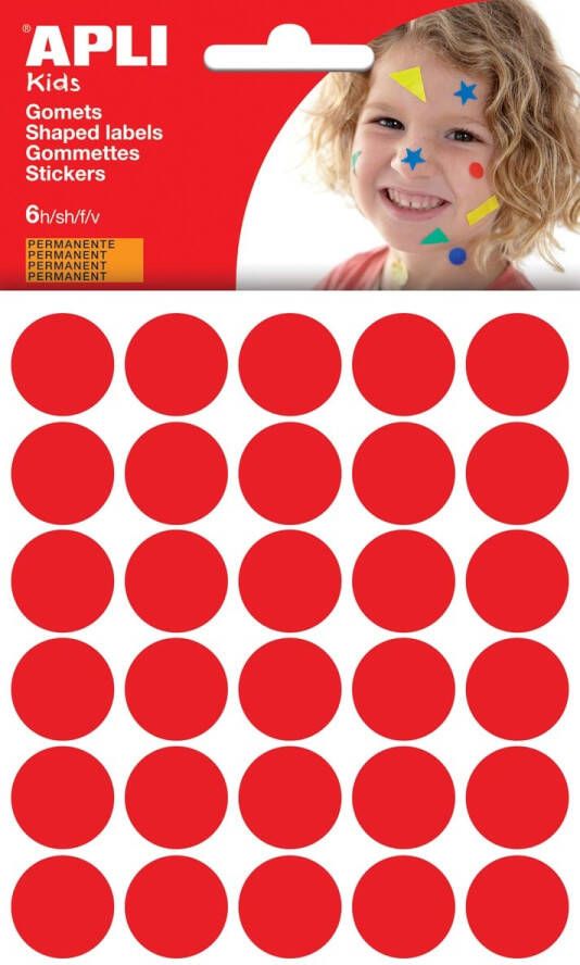 Apli Kids stickers cirkel diameter 20 mm blister met 180 stuks rood