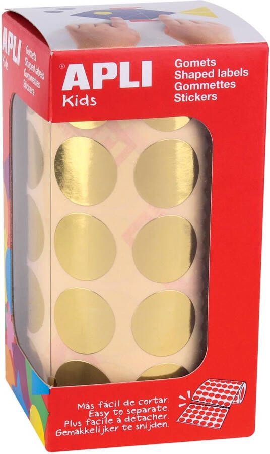 Apli Kids stickers op rol cirkel diameter 20 mm 1770 stuks metallic goud