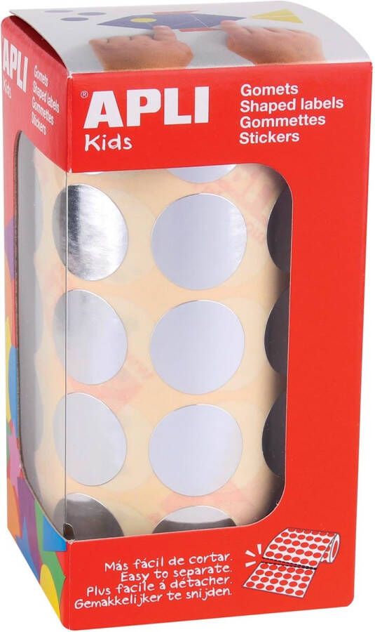 Apli Kids stickers op rol cirkel diameter 20 mm 1770 stuks metallic zilver