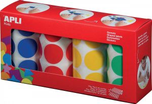 Apli Kids stickers XL cirkels diameter 33 mm doos met 4 rollen in 4 kleuren