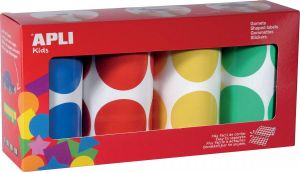 Apli Kids stickers XL cirkels diameter 45 mm doos met 4 rollen in 4 kleuren
