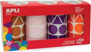 Apli Kids stickers XL doos met 4 rollen in 4 kleuren en 4 vormen (bruin roze paars en oranje)