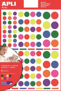 Apli Kids verwijderbare stickers cirkel blister met 624 stuks in geassorteerde kleuren en groottes