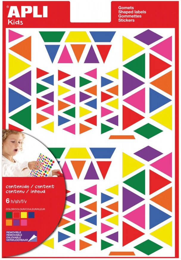 Apli Kids verwijderbare stickers driehoek blister met 720 stuks in geassorteerde kleuren en groottes