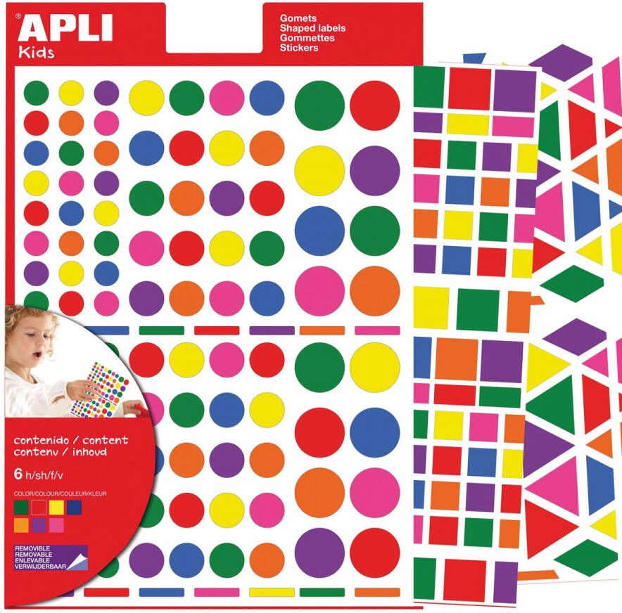 Apli Kids verwijderbare stickers geassorteerde vormen kleuren en groottes blister met 664 stuks