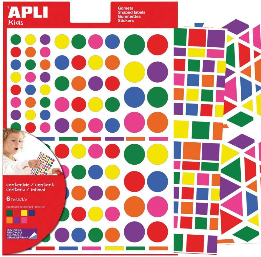 Apli Kids verwijderbare stickers geassorteerde vormen kleuren en groottes blister met 664 stuks