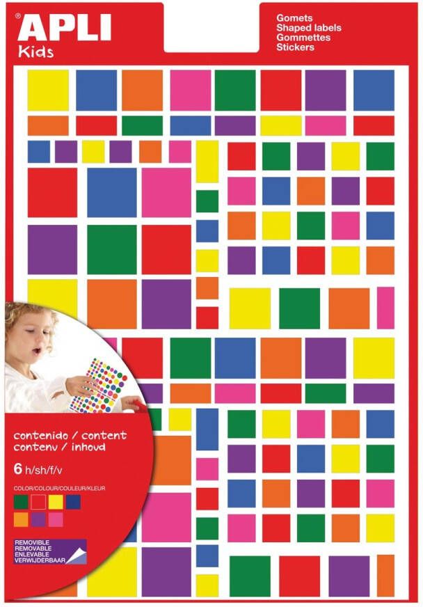 Apli Kids verwijderbare stickers vierkant blister met 756 stuks in geassorteerde kleuren en groottes
