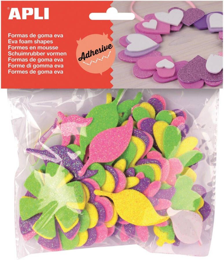 Apli Kids zelfklevende glitter bloemen blister met 48 stuks