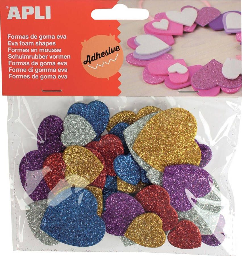 Apli Kids zelfklevende glitter harten blister met 50 stuks