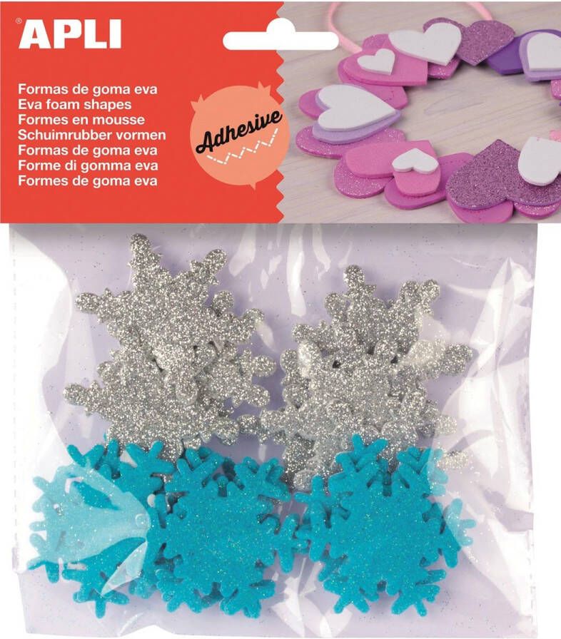Apli Kids zelfklevende glitter sneeuwvlokken blister met 22 stuks