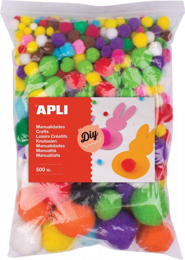 Apli pompons zakje met 500 stuks in geassorteerde kleuren