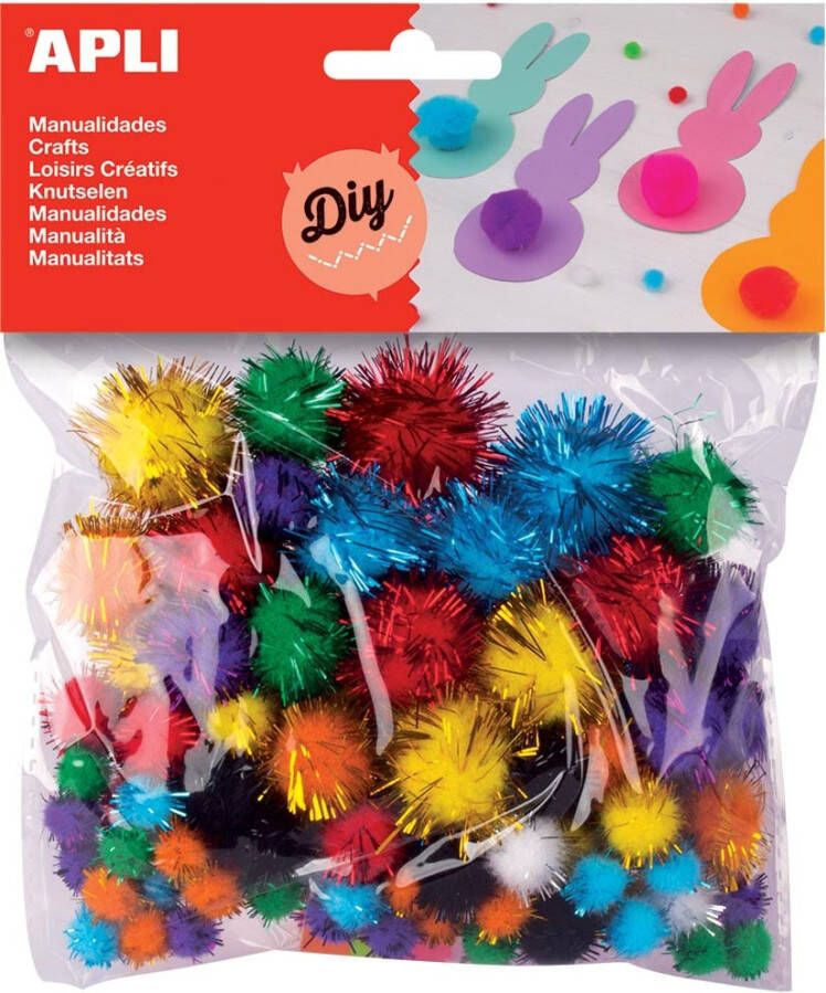 Apli pompons zakje met 78 stuks in geassorteerde glitter kleuren