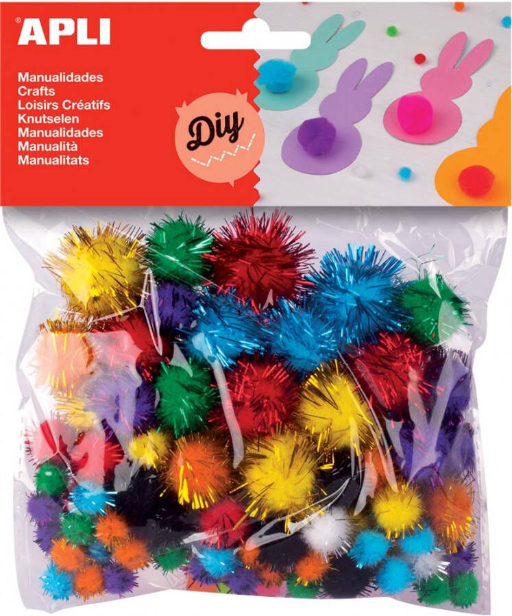 Apli pompons zakje met 78 stuks in geassorteerde glitter kleuren