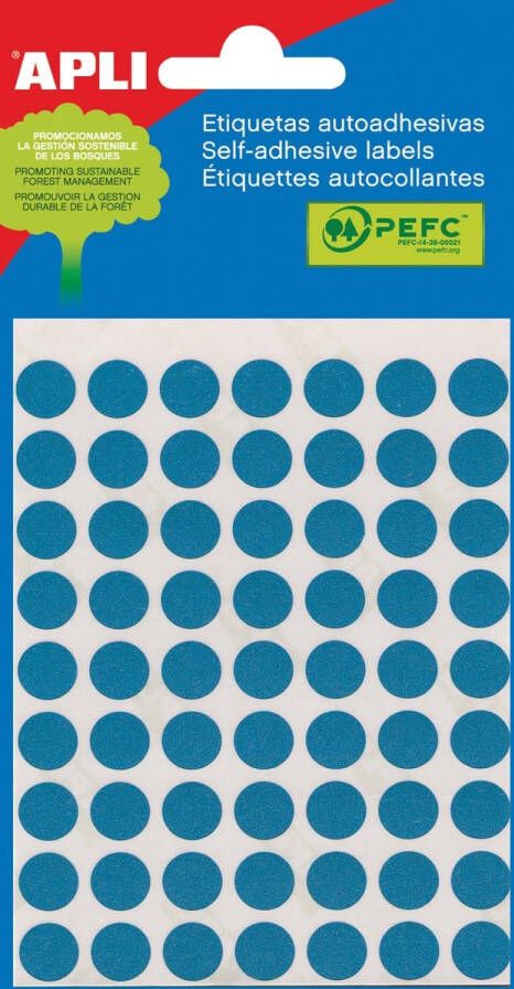 Apli ronde etiketten in etui diameter 10 mm blauw 315 stuks 63 per blad (2052)